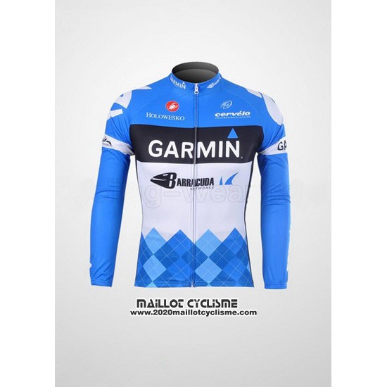 2012 Maillot Ciclismo Garmin Cervelo Blanc et Azur Manches Longues et Cuissard